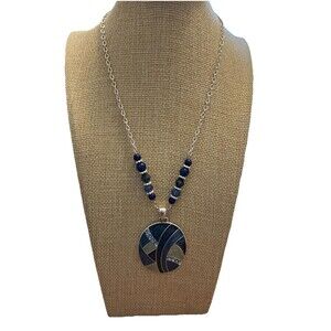 Kenneth Cole Necklace Blue Green Enamel Rhinestone Pendant 18"